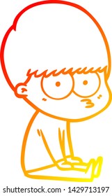 warm gradient line drawing of a curious cartoon boy