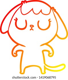 dibujo de línea de gradiente cálido de un perro de dibujos animados lindo