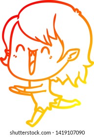 warm gradient line drawing of a cute cartoon happy vampire girl