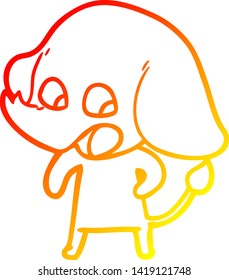 warm gradient line drawing of a cute cartoon elephant