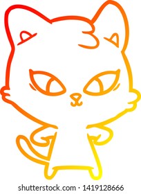 warm gradient line drawing of a cute cartoon cat