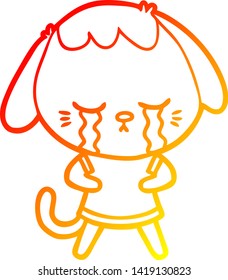 warm gradient line drawing of a cute puppy crying cartoon