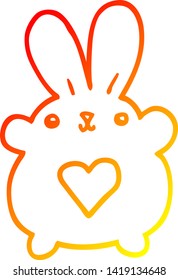 warm gradient line drawing of a cute cartoon rabbit with love heart