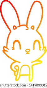 warm gradient line drawing of a cute cartoon rabbit