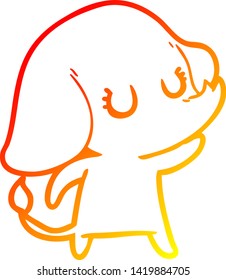 warm gradient line drawing of a cute cartoon elephant