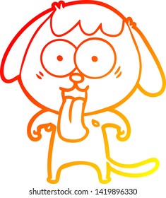 warm gradient line drawing of a cute cartoon dog
