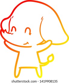 warm gradient line drawing of a cute cartoon elephant