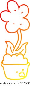 warm gradient line drawing of a cute cartoon flower
