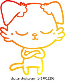 warm gradient line drawing of a cute cartoon dog