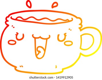 dibujo de línea de gradiente cálido de una taza de café de dibujos animados adorable
