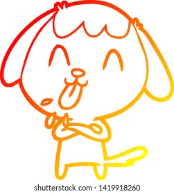 dibujo de línea de gradiente cálido de un perro de dibujos animados lindo