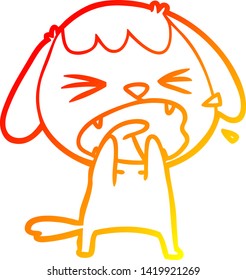 warm gradient line drawing of a cute cartoon dog barking