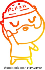 warm gradient line drawing of a cute cartoon man with beard