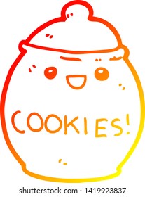 warm gradient line drawing of a cute cartoon cookie jar