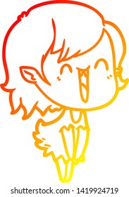 dibujo de una linea de gradiente cálido de una linda caricatura feliz chica vampiro