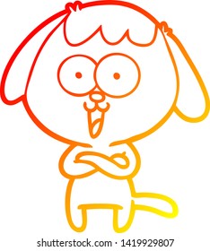 warm gradient line drawing of a cute cartoon dog