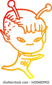 dibujo de una linea de gradiente cálido de una linda chica alienígena