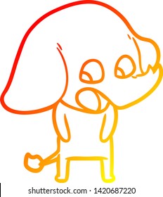 dibujo de línea de gradiente cálido de un tierno elefante de dibujos animados