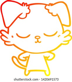 dibujo de línea de gradiente cálido de un perro de dibujos animados lindo