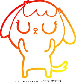 warm gradient line drawing of a cute cartoon dog