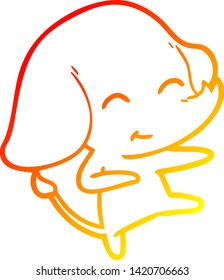 warm gradient line drawing of a cute cartoon elephant