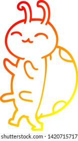 warm gradient line drawing of a cute cartoon ladybug