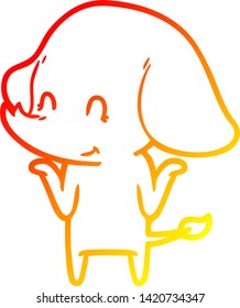 warm gradient line drawing of a cute cartoon elephant