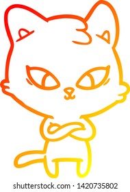 warm gradient line drawing of a cute cartoon cat