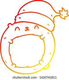 warm gradient line drawing of a cute cartoon christmas bear