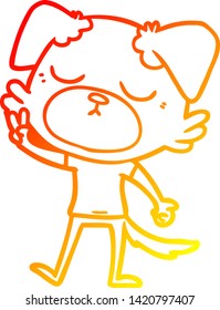 warm gradient line drawing of a cute cartoon dog