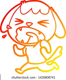 warm gradient line drawing of a cute cartoon dog barking