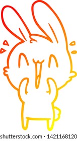 warm gradient line drawing of a cute cartoon rabbit