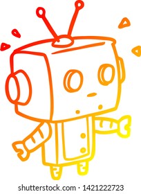 warm gradient line drawing of a cute surprised robot