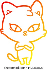 dibujo de línea de gradiente cálido de un gato lindo de dibujos animados