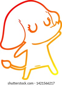 dibujo de línea de gradiente cálido de un tierno elefante de dibujos animados