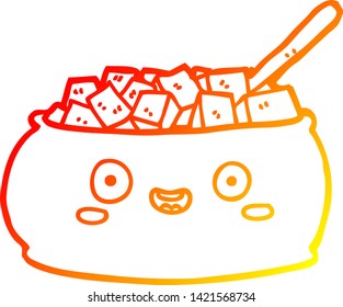 warm gradient line drawing of a cute cartoon bowl of sugar