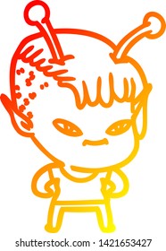 dibujo de una linea de gradiente cálido de una linda chica alienígena