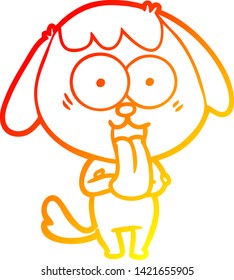 warm gradient line drawing of a cute cartoon dog