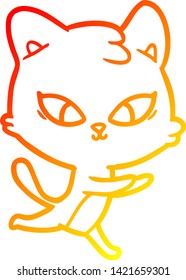 warm gradient line drawing of a cute cartoon cat