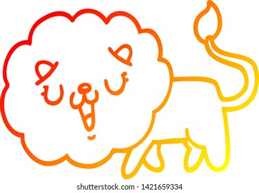 warm gradient line drawing of a cute cartoon lion