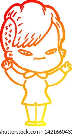 warm gradient line drawing of a cute cartoon girl with hipster haircut