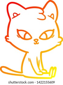warm gradient line drawing of a cute cartoon cat