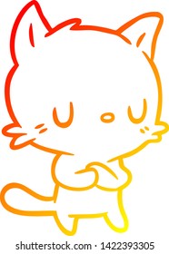 desenho de linha gradiente quente de um gato de desenho animado bonito