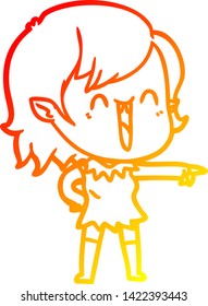 warm gradient line drawing of a cute cartoon happy vampire girl