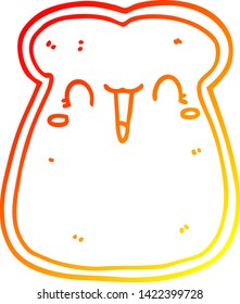 warme Farbverlauf-Linie Zeichnung einer süßen Cartoon-Scheibe Toast
