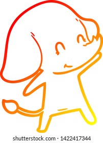 warm gradient line drawing of a cute cartoon elephant