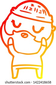 warm gradient line drawing of a cute cartoon man with beard