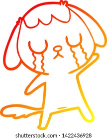 dibujo de línea de degradado cálido de un perro de dibujos animados lindo llorando