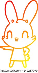 warm gradient line drawing of a cute cartoon rabbit in dress