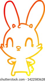 warm gradient line drawing of a cute cartoon rabbit